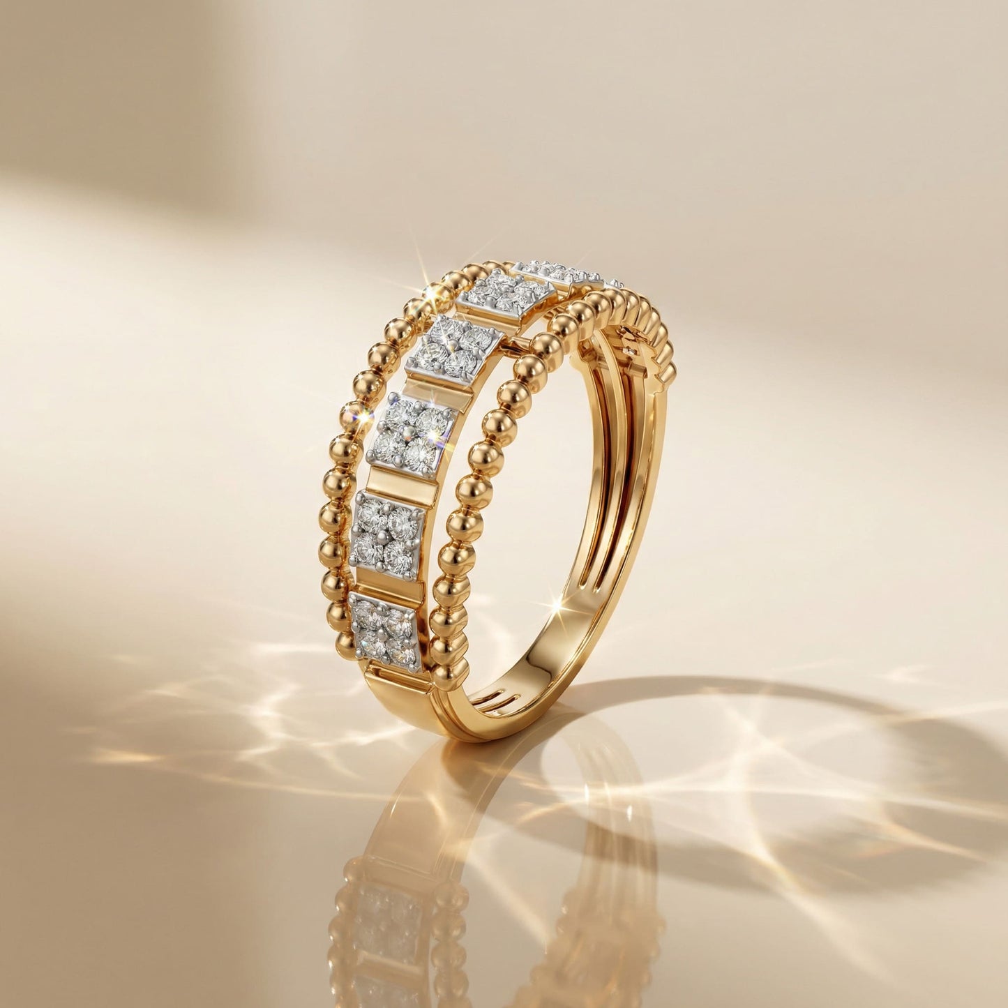 14K Yellow Gold and Natural Diamonds Bubble Ring