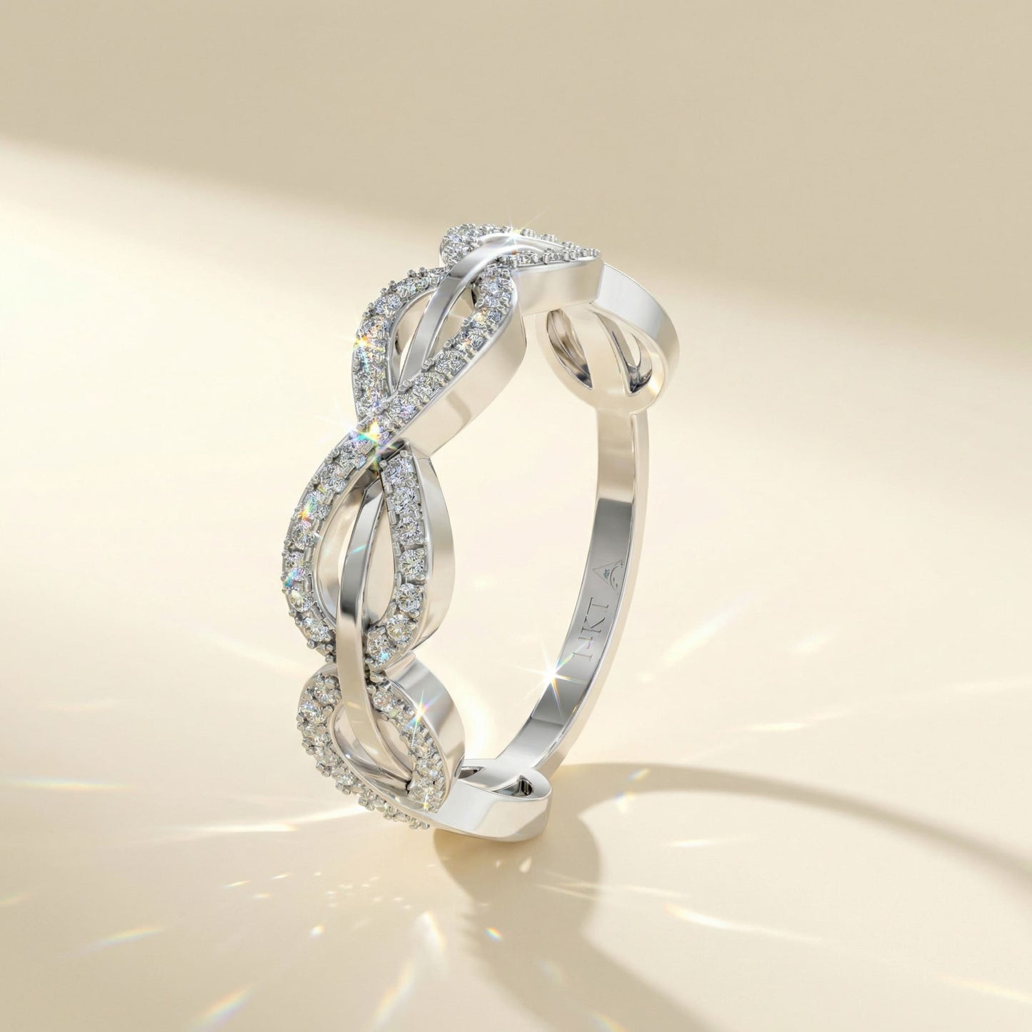 14K White Gold Round-Cut Natural Diamonds Infinity Link Ring