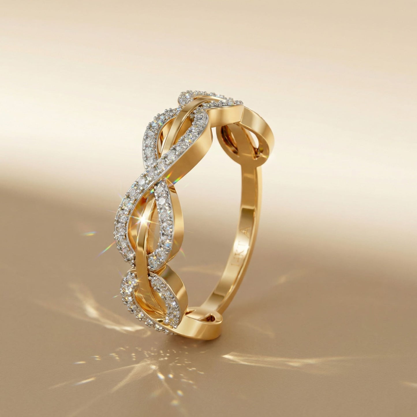 14K Yellow Gold Round-Cut Natural Diamonds Infinity Link Ring