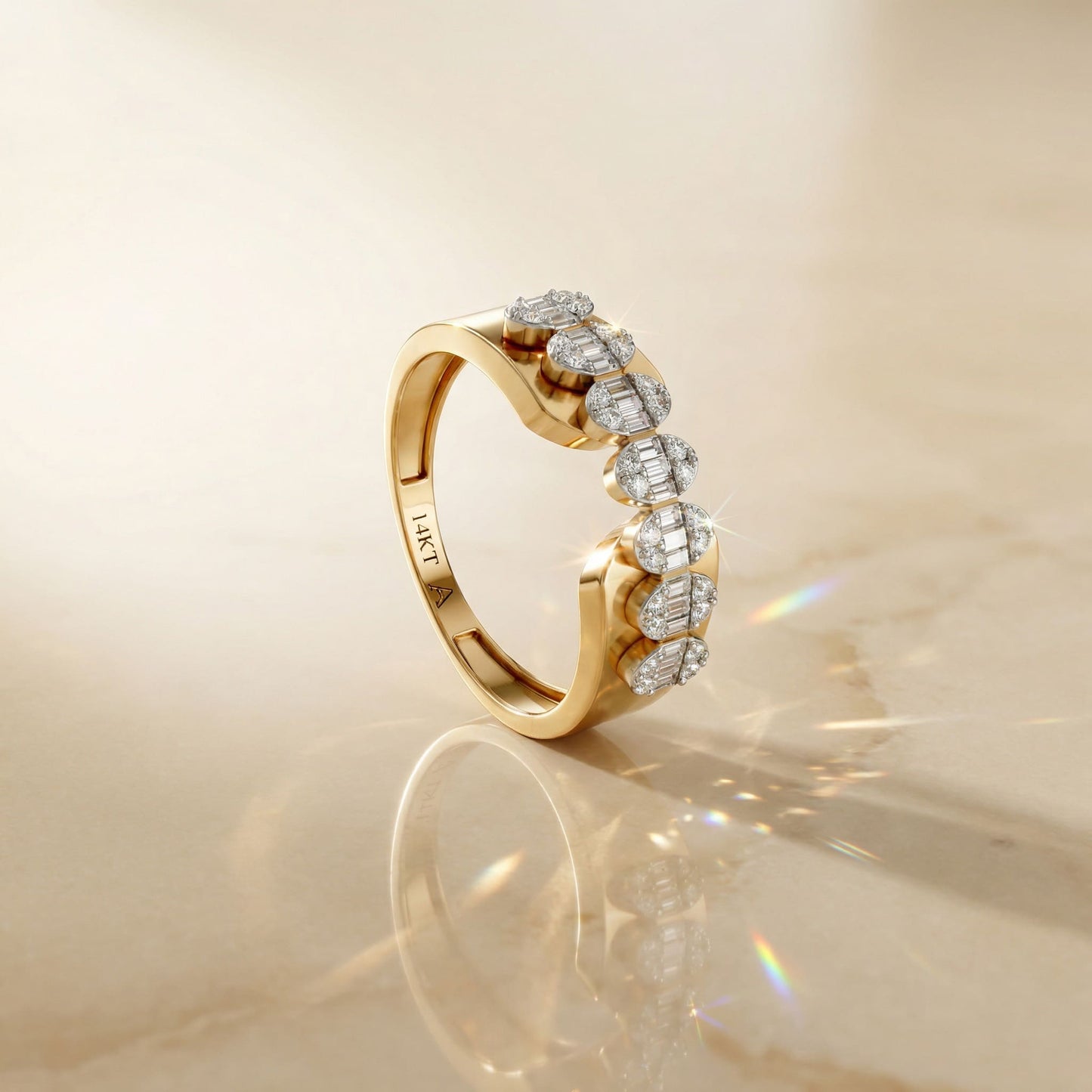 14K Yellow Gold Natural Diamonds Sculptural Statement Ring