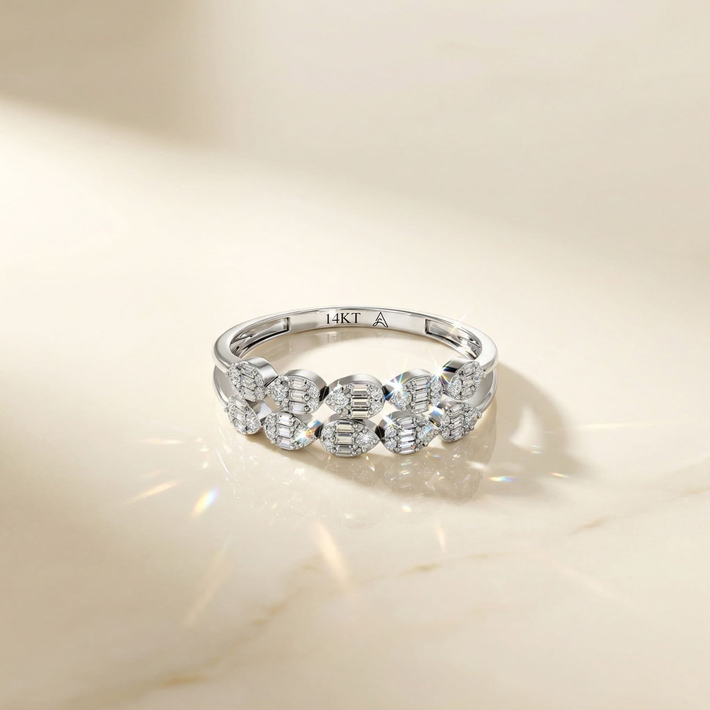 14K White Gold Natural Diamonds Double Row Pear-Shape Ring