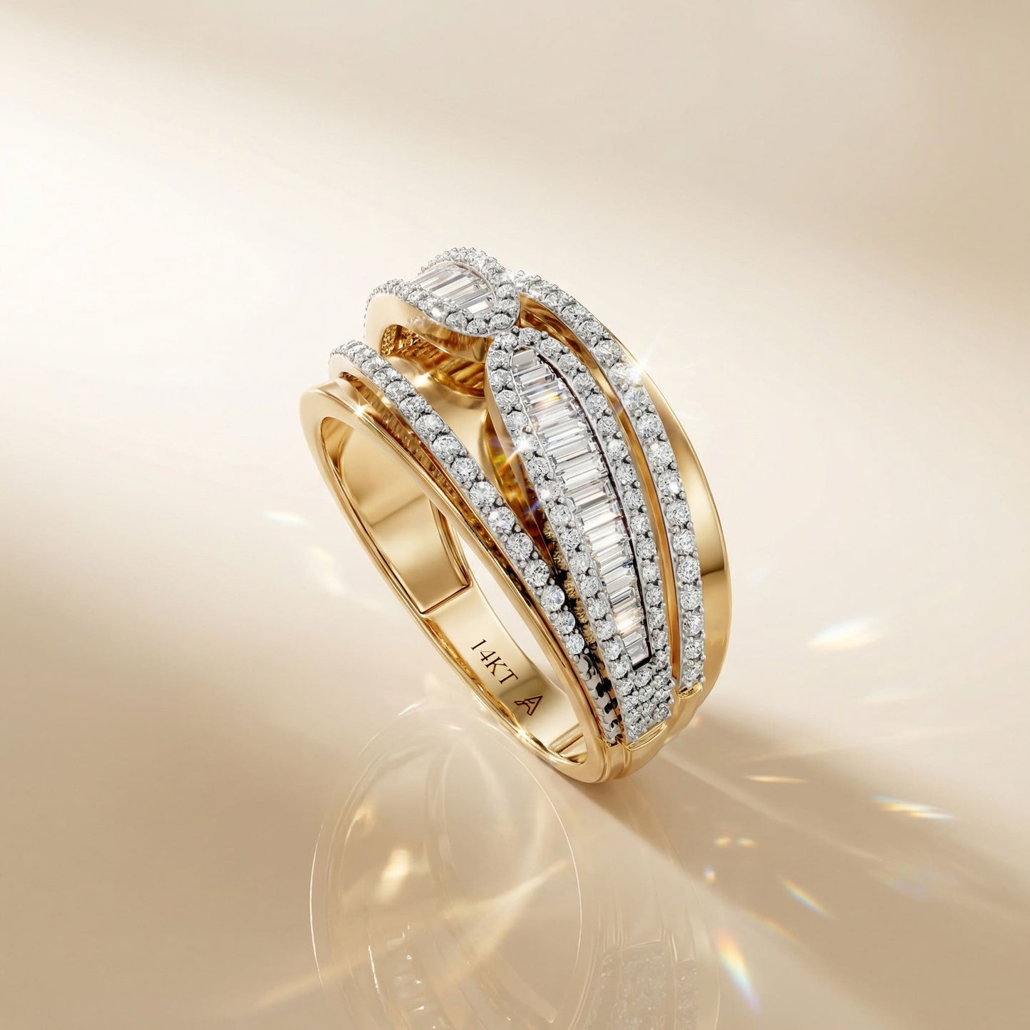 14K Yellow Gold Natural Diamonds Statement Ring