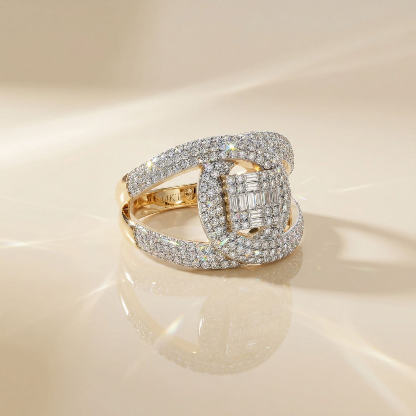 14K Yellow Gold Natural Diamonds Geometric Pavé Statement Ring
