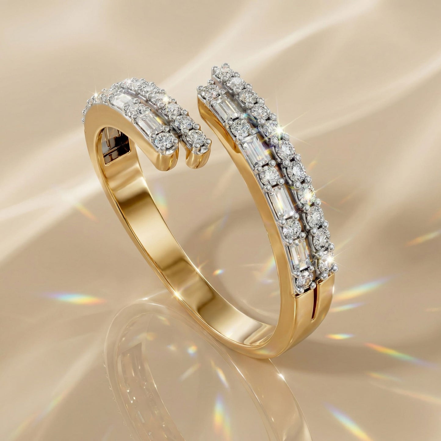 14K Yellow Gold Baguette & Round-Cut Natural Diamonds Wrap Ring