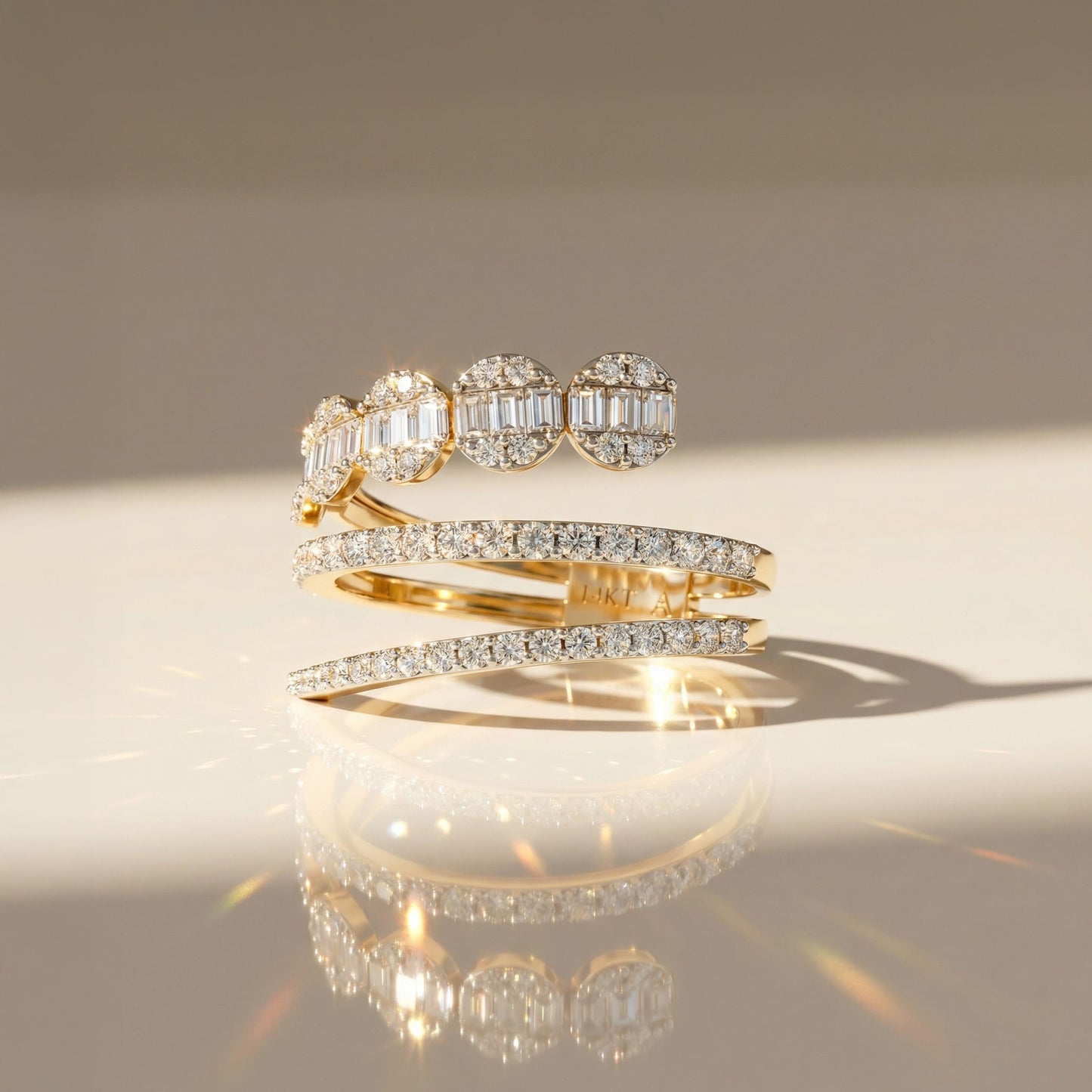 14K Yellow Gold Round-Cut Natural Diamonds Wrap Statement Ring