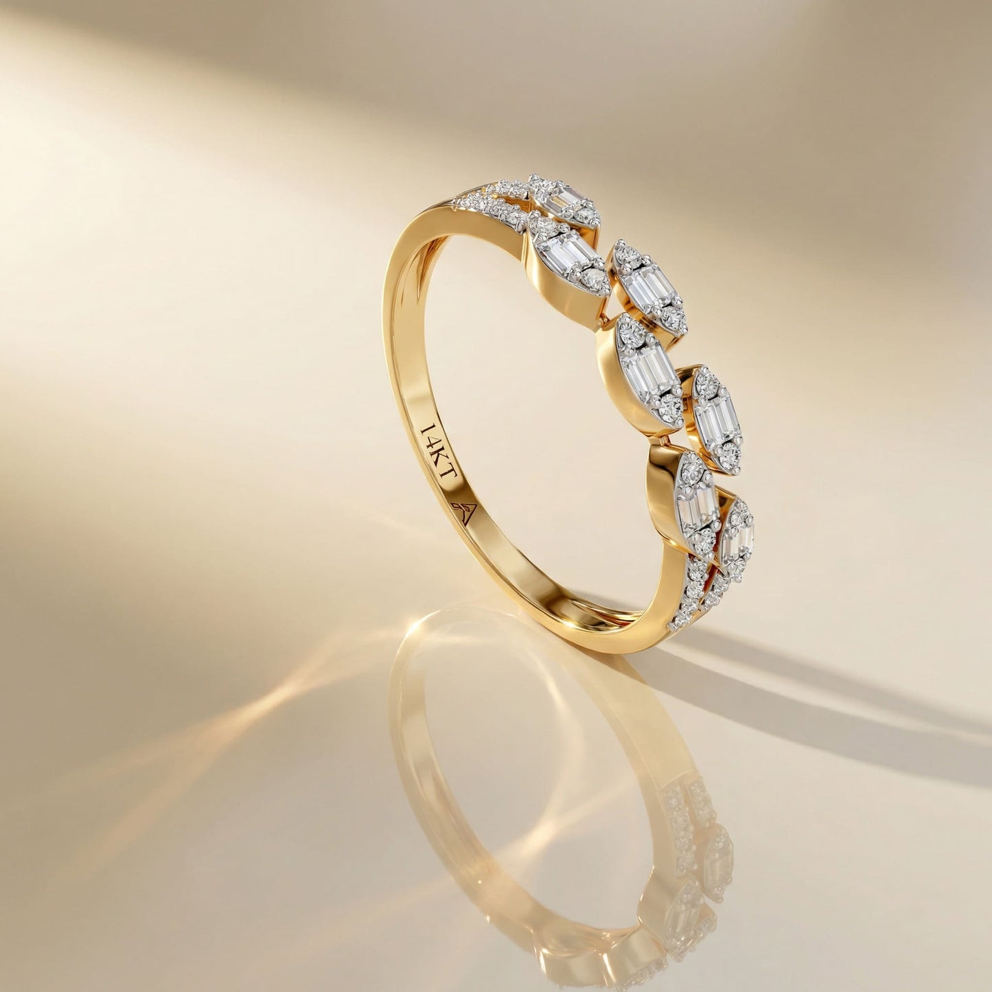 14K Yellow Gold Baguette & Round-Cut Natural Diamonds Ring