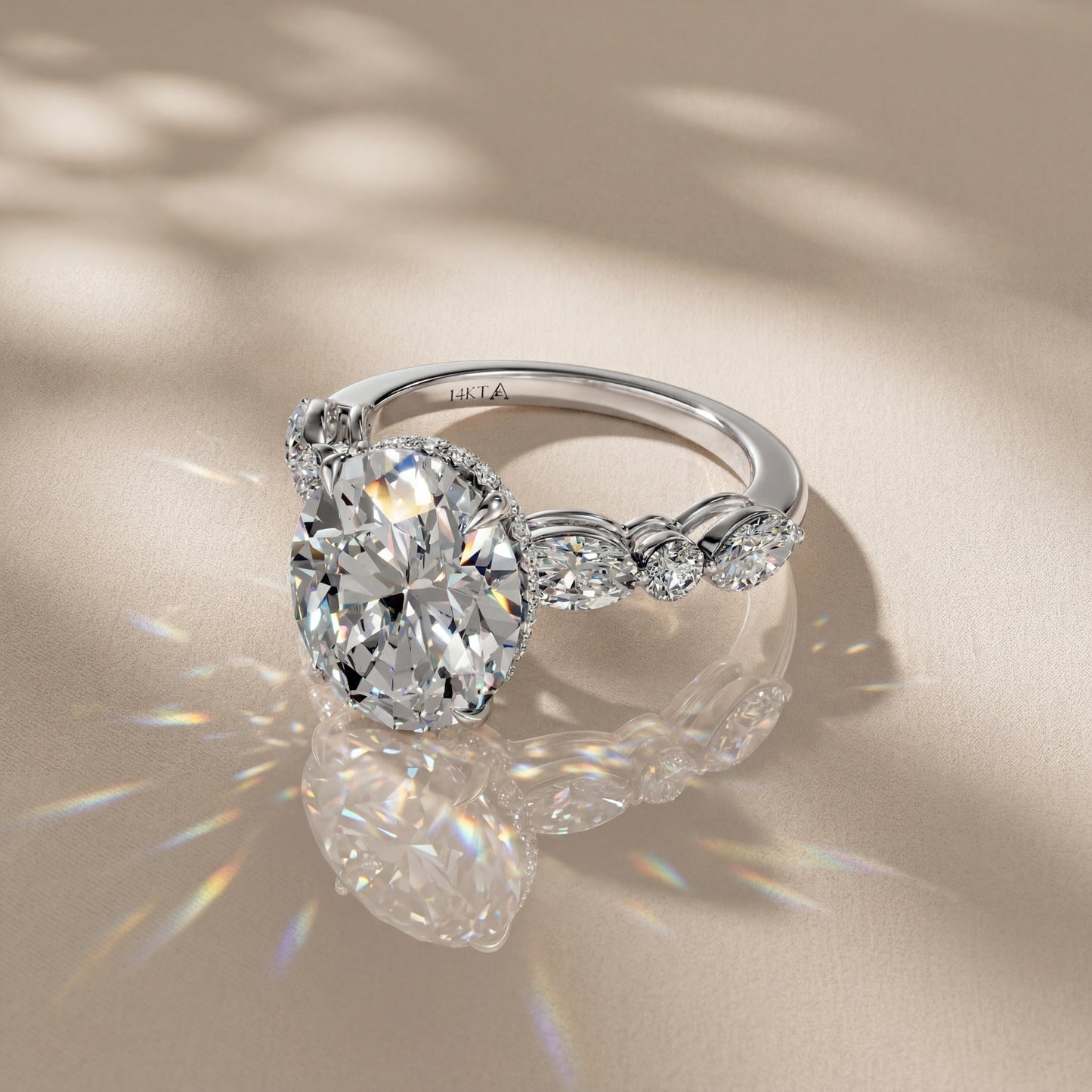 14K White Gold Oval Lab-Grown Diamond Engagement Ring with Side Stones(2.23ct)