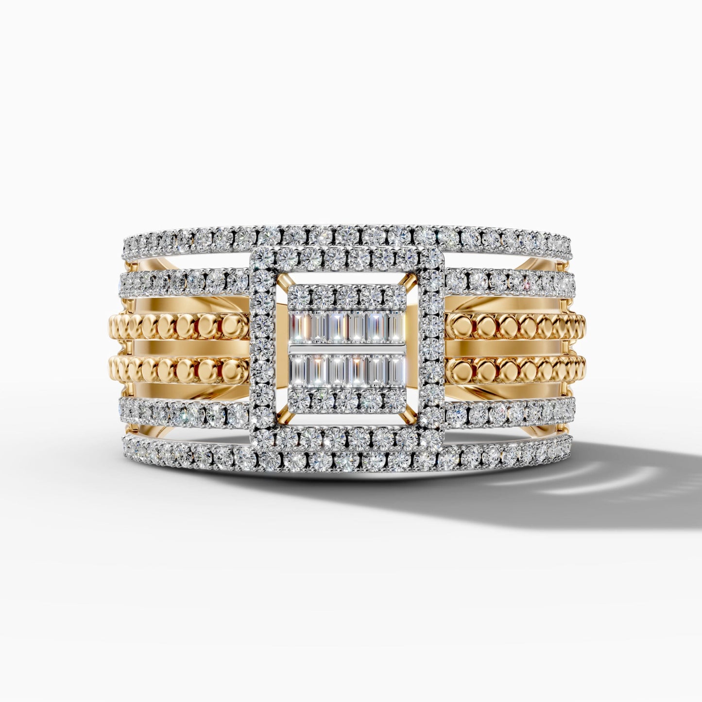 14K Yellow Gold Baguette & Round Natural Diamond Geometric Statement Ring image 0