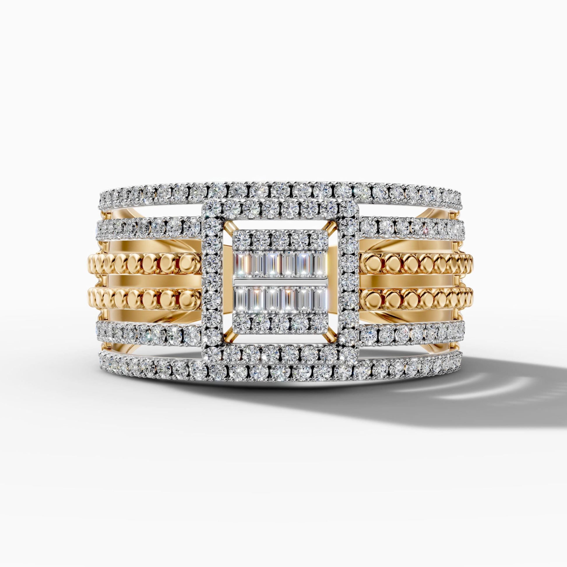 14K Yellow Gold Baguette & Round Natural Diamond Geometric Statement Ring image 0