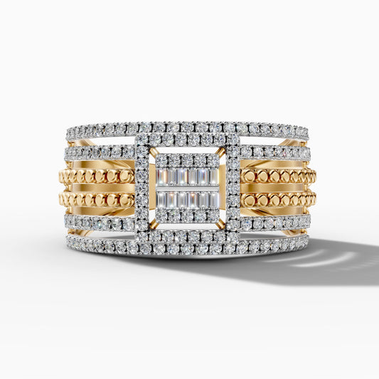 14K Yellow Gold Baguette & Round Natural Diamond Geometric Statement Ring image 0