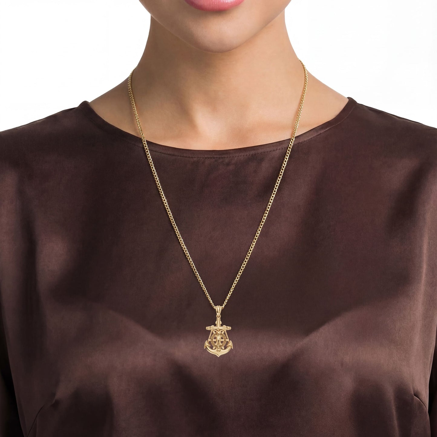14K Yellow Gold Mariner's Crucifix Anchor Cross Pendant